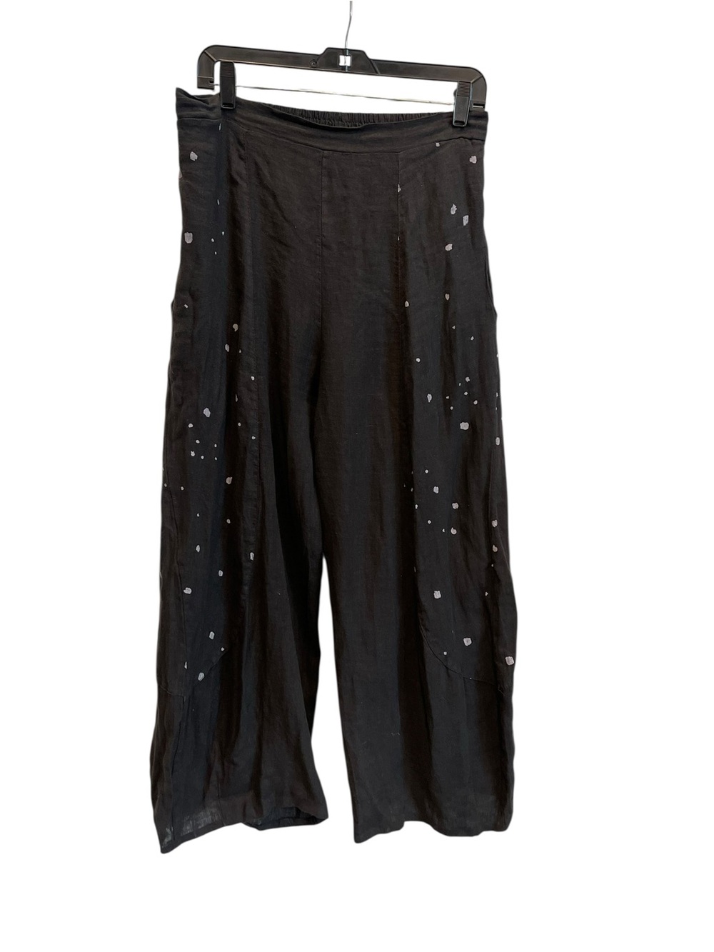 INIZIO Black Wide-Leg Women's Pants with Subtle Speckle Detail XL